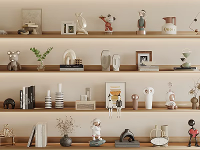 Elegant Decorative Ornament Set With Shelves Statues Photo Frames Vases And Plants 3d model