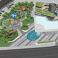 Modern Commercial Landscape Design With Green Spaces Water Features Trees And Recreational Pathways