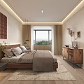 Modern Bedroom Interior Design Featuring Wooden Bed Textured Wall Panel And Pendant Lights
