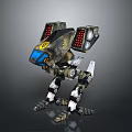 Mechanical Robot With Camouflage Design Red Lights Blue Components And Claws 3d model