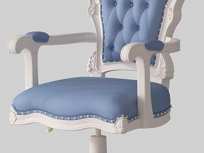 Elegant Blue Tufted Dining Chair With White Carved Frame And Nailhead Trim 3d model
