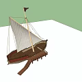 Traditional Wooden Sailboat with White Canvas Sail Flag and Docked at Pier Under Blue Sky