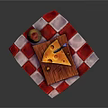 Cheese Slice on Wooden Cutting Board with Knife Wine Bottle on Red White Checkered Cloth