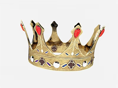 Intricate Golden Crown Jewelry Adorned With Red Gemstones Blue Purple And White Accents 3d model