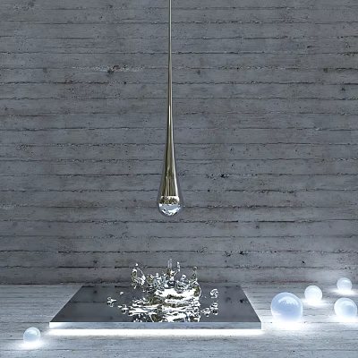 Water Drop Carving Sculpture With Splashing Water And Gray Brick Wall Tabletop 3d model