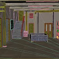 Industrial Warehouse Interior With Roll Up Door Staircase Barrels Shelving And Container