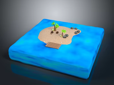 Miniature Architectural Model of Island with Sandy Beach Palm Trees Rocks and Wooden Steps 3d model