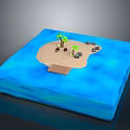 Miniature Architectural Model of Island with Sandy Beach Palm Trees Rocks and Wooden Steps