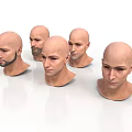 Male Bald Head Models With Different Angles And Expressions On White Surface