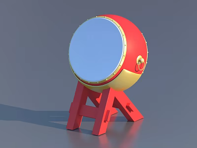 Artistic Red Musical Drum With Yellow Accents Golden Ring And Red Stand 3d model
