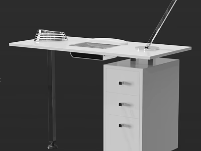 Modern White Office Desk With Drawer Cabinet File Organizer And Desk Lamp 3d model