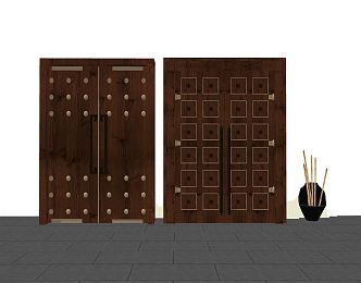 New Chinese Style Door Wooden Door 3d model