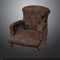 Vintage Style Armchair With Patterned Fabric Wooden Legs And Rivet Details