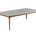 Modern Minimalist Dining Table With Rectangular Gray Top And Wooden Legs 3d model