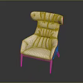 Elegant Modern Beige Fabric Chair With Curved Backrest And Wooden Legs