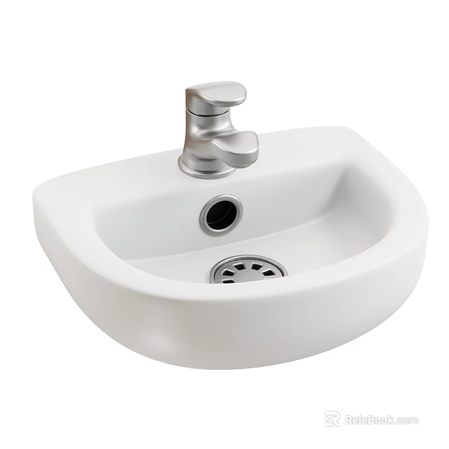 Modern White Ceramic Bathroom Washbasin with Silver Faucet and Smooth Curved Design 3d model 