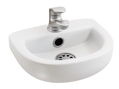 Modern White Ceramic Bathroom Washbasin with Silver Faucet and Smooth Curved Design 3d model