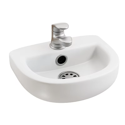 Modern White Ceramic Bathroom Washbasin with Silver Faucet and Smooth Curved Design 3d model