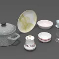 Ceramic Dinnerware Set With Pot Plate Bowls Cups And Glass For Home Dining Use