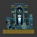 Cartoon Ancient Temple Entrance Scene With Blue Stone Structure Glowing Portal And Green Grass