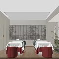 Japanese Style SPA Massage Room With Twin Beds Wooden Floor Green Plants And Screen