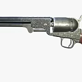 Old Fashioned Revolver With Engraved Metal Parts And Wooden Handle