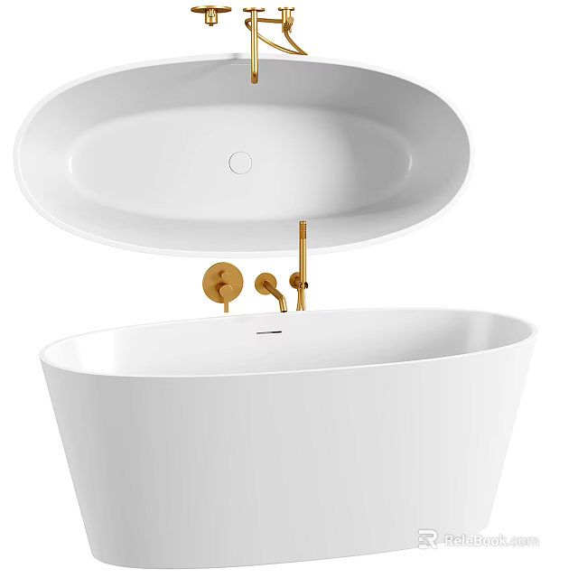 Elegant Freestanding White Bathtub With Modern Gold Faucet And Sleek Design 3d model 