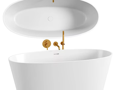 Elegant Freestanding White Bathtub With Modern Gold Faucet And Sleek Design 3d model