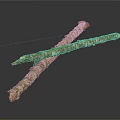 Natural Crossed Wooden Branches With Rough Bark Texture On Dark Background