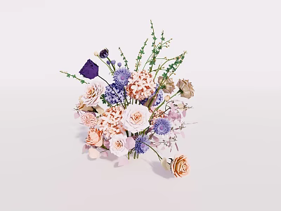Elegant Floral Display With Purple Pink Beige Flowers And Green Foliage 3d model