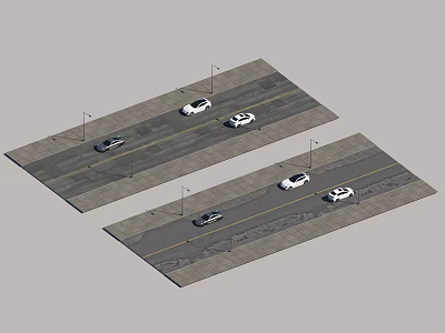 Practical Road Facilities With Traffic Lanes Street Lights And Moving Vehicles 3d model