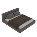 Modern Gray Upholstered Double Bed With Headboard Pillows And Bedding 3d model