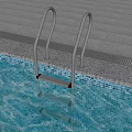Stainless Steel Pool Ladder With Tiled Edge And Gray Pavement Surroundings