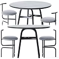 Modern Round Dining Table Set With Gray Cushioned Chairs And Black Metal Frames 3d model