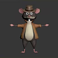 Cartoon Mouse 3D Model Wearing Brown Hat Brown Coat With Arms Outstretched