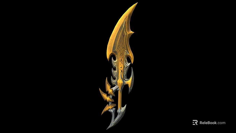 Ornate Golden Silver Dagger Weapon With Intricate Carvings And Spiked Design Details 3d model 