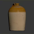 Hand Carved Clay Sculpture Orange And Beige Earthenware Jar With Handle