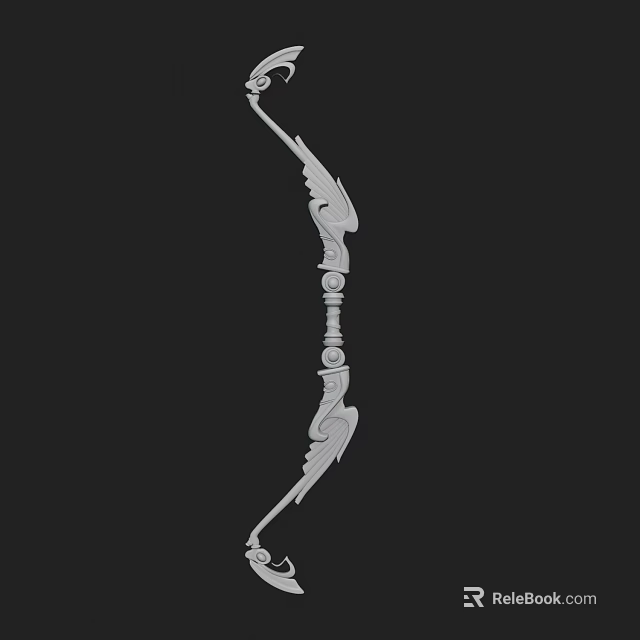 Ornate Carved Bow Weapon With Intricate Design And Decorative Elements 3d model 