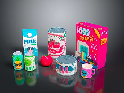 Assorted Beverages Including Milk Canned Drinks Juice With Colorful Packaging And Cup 3d model