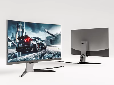 High Performance Curved Computer Monitor With Gaming Display And Sleek Silver Stand 3d model