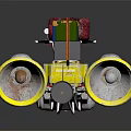 Vintage Yellow Motorcycle With Sidecar Loaded With Colorful Storage Boxes