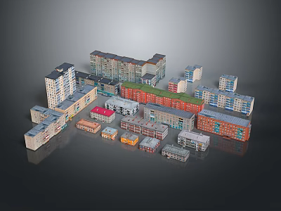 3D Architectural Model of Diverse Residential Buildings With Colorful Exteriors and Multiple Floors 3d model