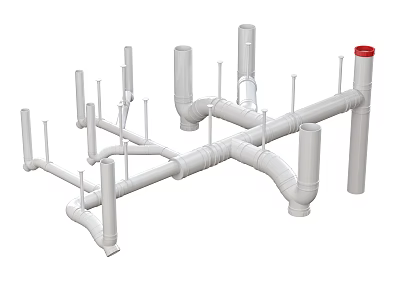 3D Model of Complex Interconnected White Pipes with Red End Layout 3d model