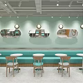 Modern Milk Tea Shop Interior With Teal Walls Arched Designs Green Plants And Fruit