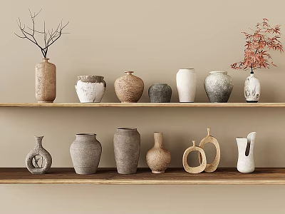 Quiet Pottery Pot Ceramic Utensils Pottery Pot Vase Decoration Dried Flowers Floriculture 3d model