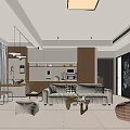 Modern Warm Open Dining And Living Room With Comfortable Sofa Wood Cabinets And Spacious Layout