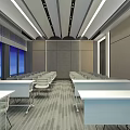 Modern Conference Room Interior With White Chairs Large Screen Windows And Ceiling Lighting 3d model