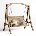 Wooden Swing Chair with Arched Frame Chain Hanging and Yellow Plaid Cushions