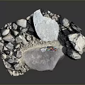Decorative Stone And Wood Landscape Design With Natural Rocks And Sand Elements