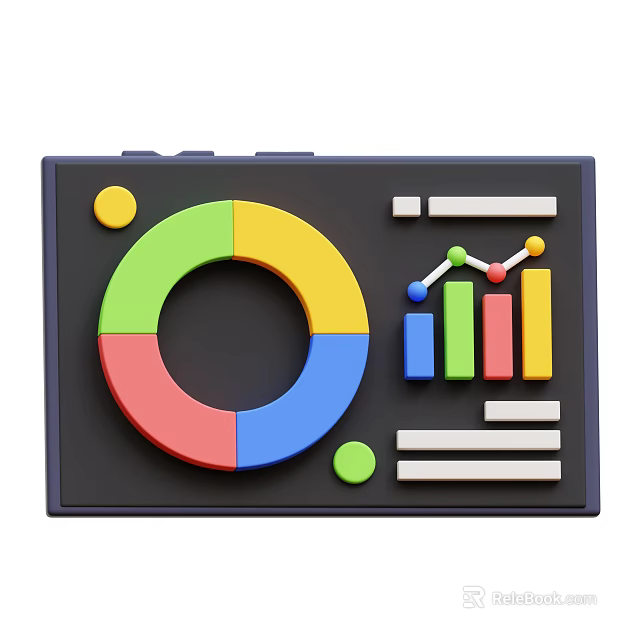 Colorful Data Visualization Decorative Ornament Set With Pie Bar Line Chart Dashboard 3d model 